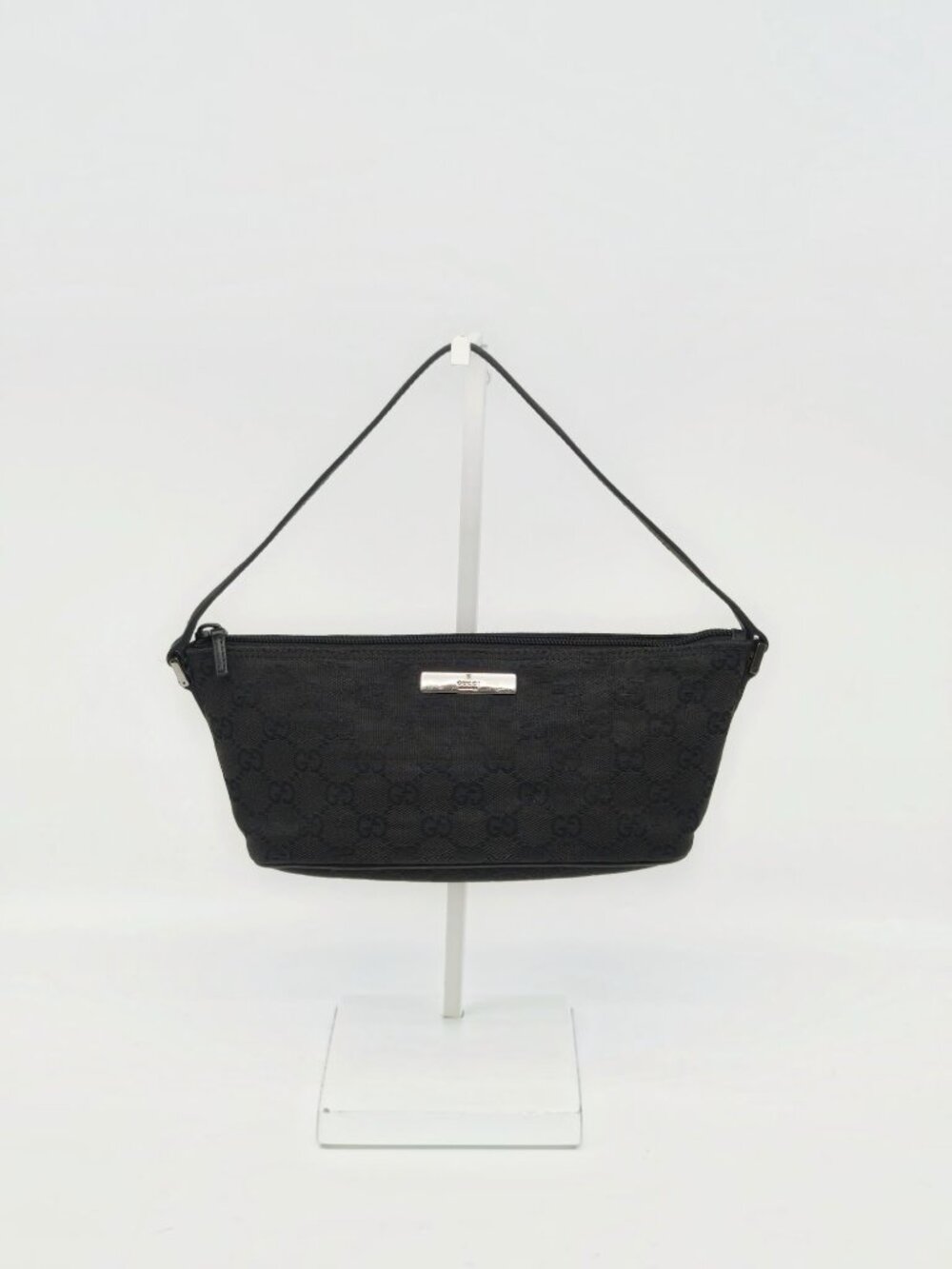 Gucci GG Canvas Black Pochette Shoulder Bag Mini Handbag Zip Top Italy